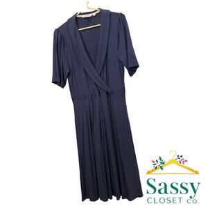 Boden Collar Navy Dress Short Sleeve Empire Waist Pockets Women’s Sz 12L EUC